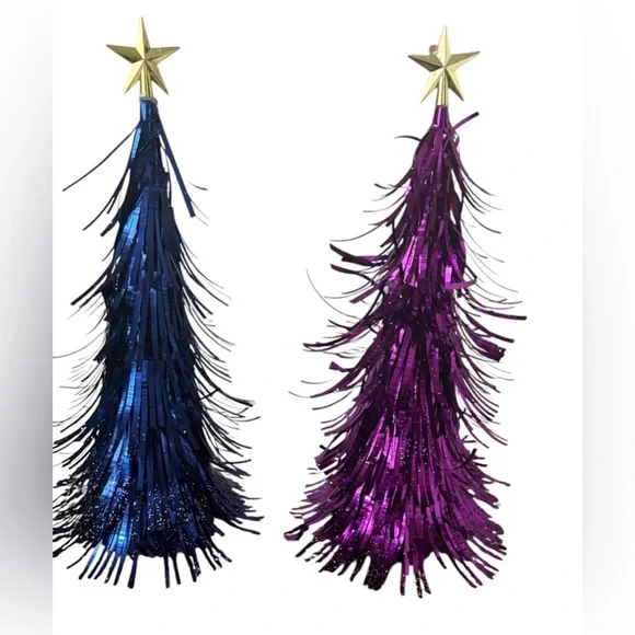 Tinsel Christmas trees free standing purple blue NEW NWT 14 in decor - Picture 2 of 7